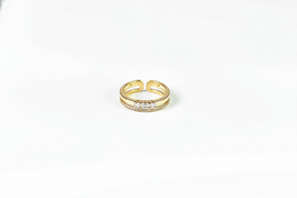 Gold Plated Double Band CZ Ring (Adjustable) | 925 Sterling Silver
