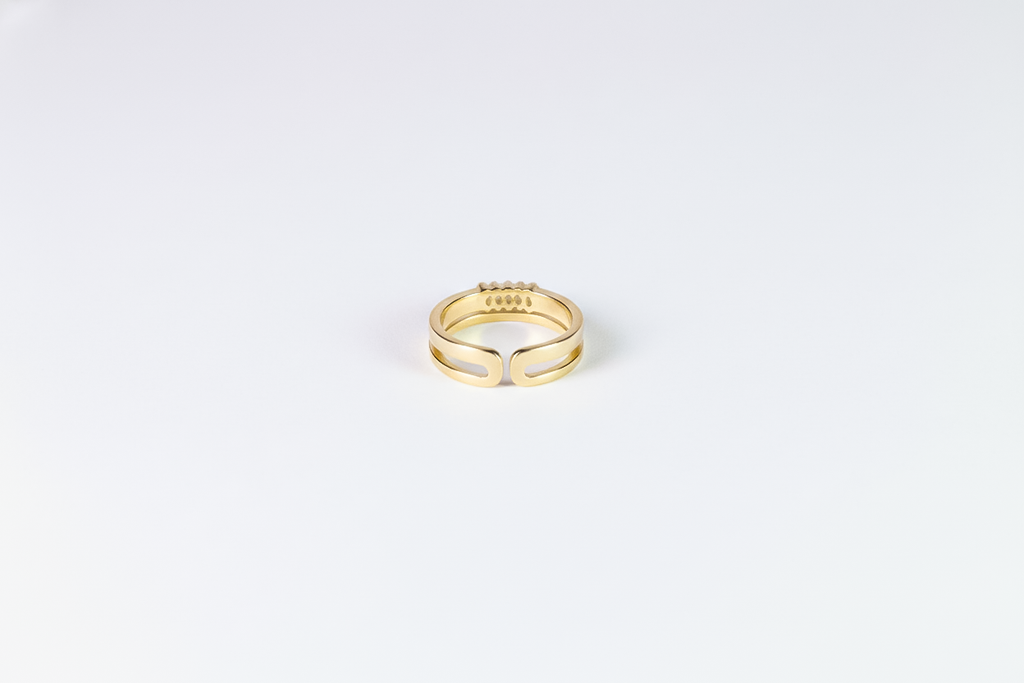 Gold Plated Double Band CZ Ring (Adjustable) | 925 Sterling Silver