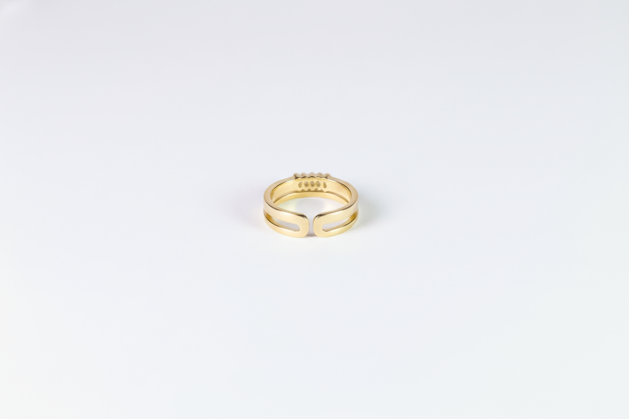 Gold Plated Double Band CZ Ring (Adjustable) | 925 Sterling Silver