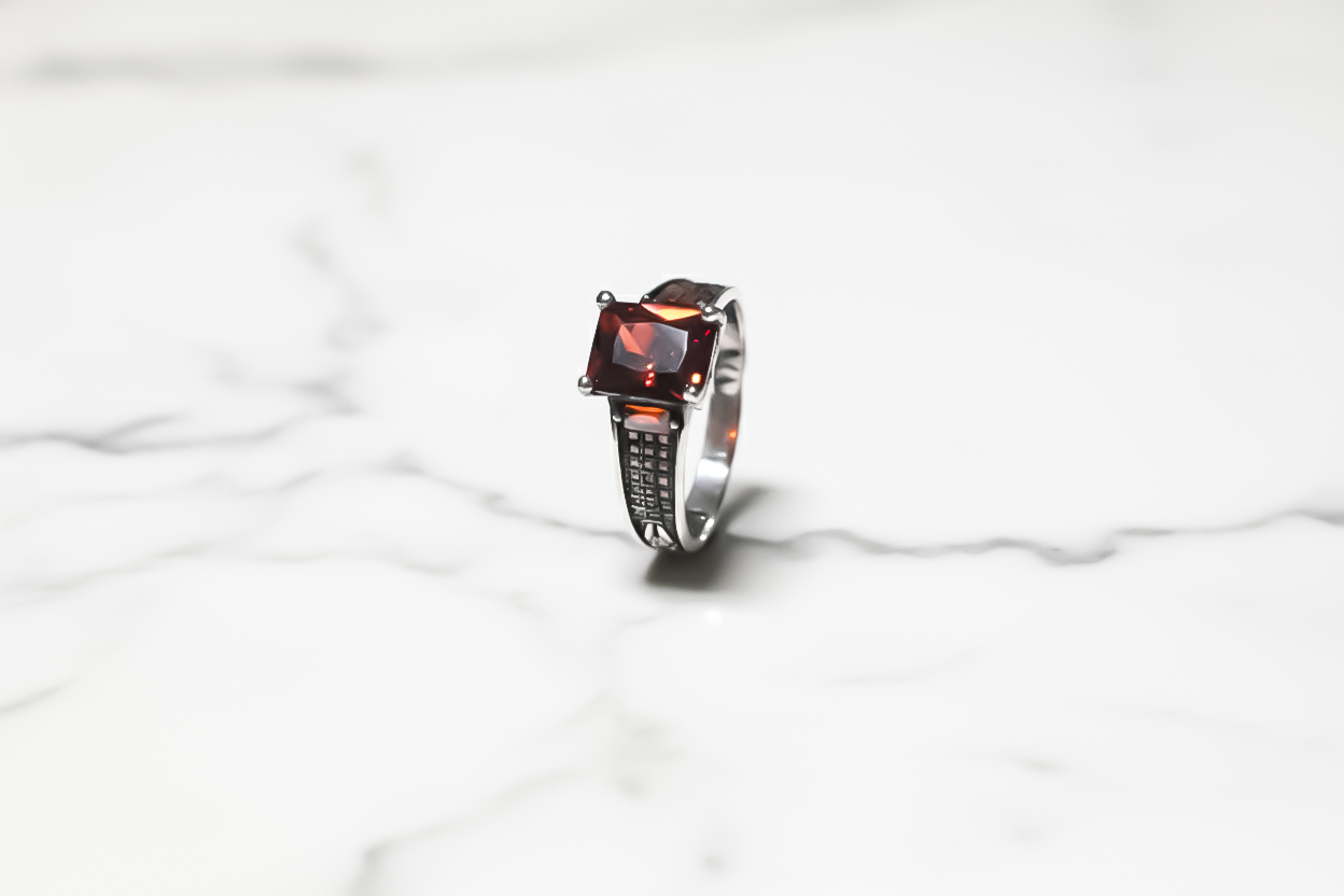 Red Stone Silver Ring for Men | 925 Sterling Silver (Size 25) Turkish Silver (Lida Stone)