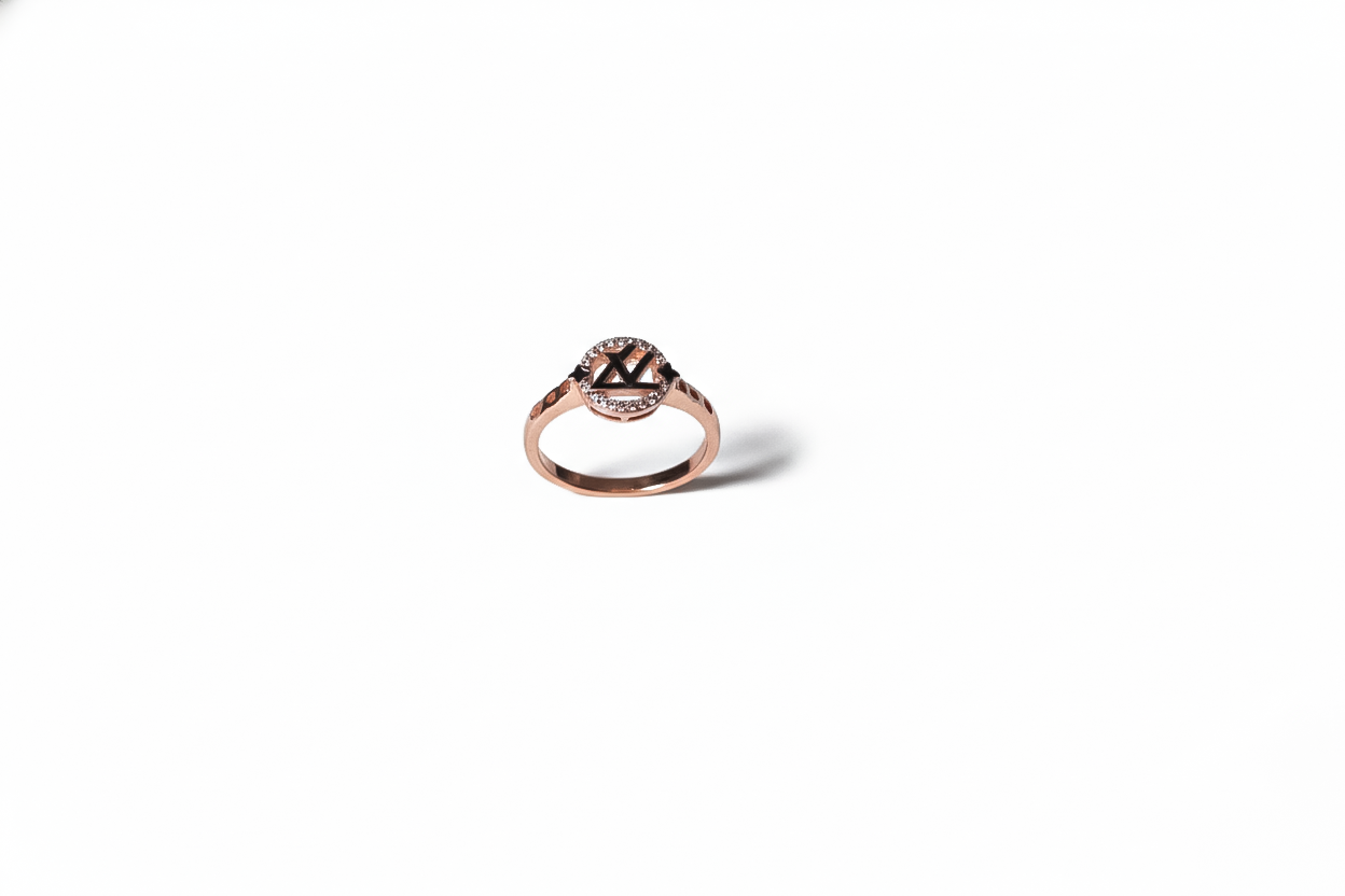 Rose Gold Halo LV Symbol Ring | 925 Sterling Silver