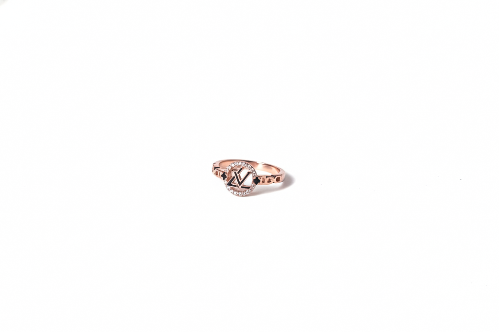Rose Gold Halo LV Symbol Ring | 925 Sterling Silver