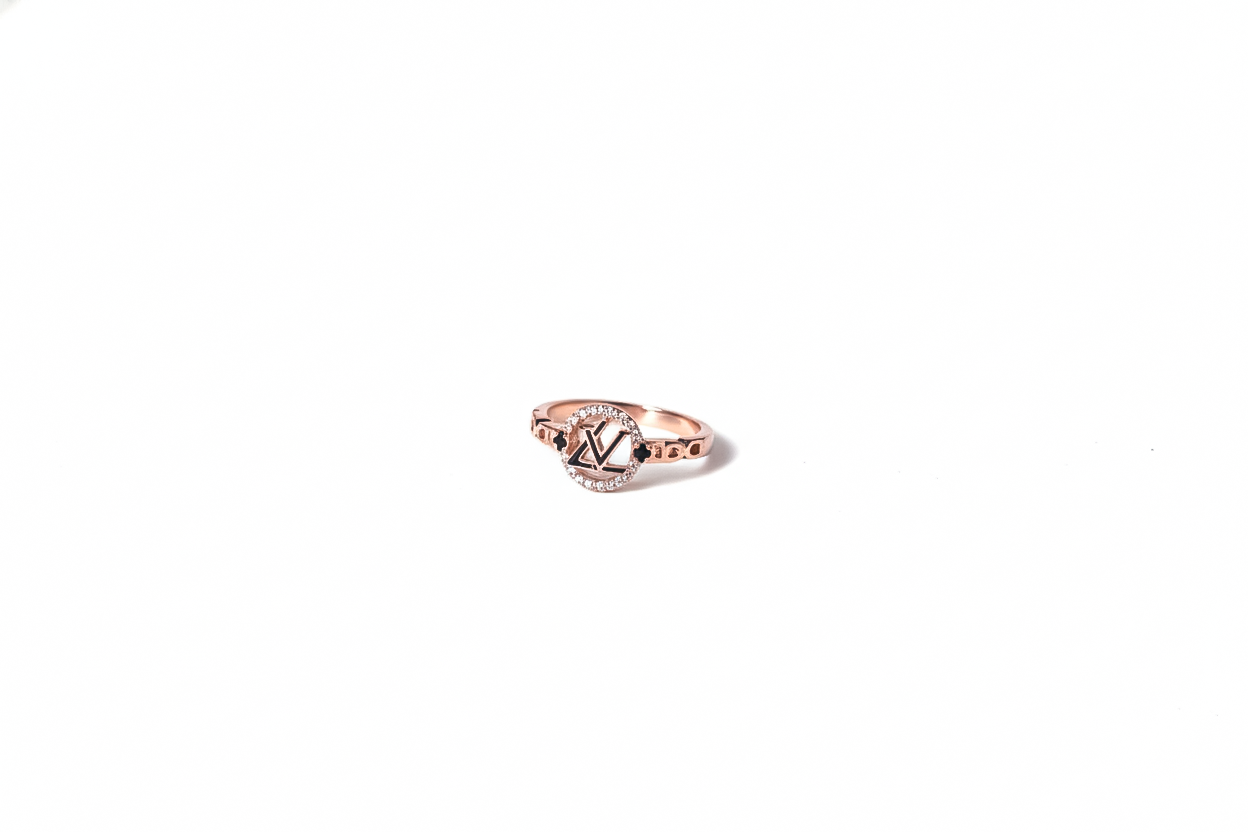 Rose Gold Halo LV Symbol Ring | 925 Sterling Silver