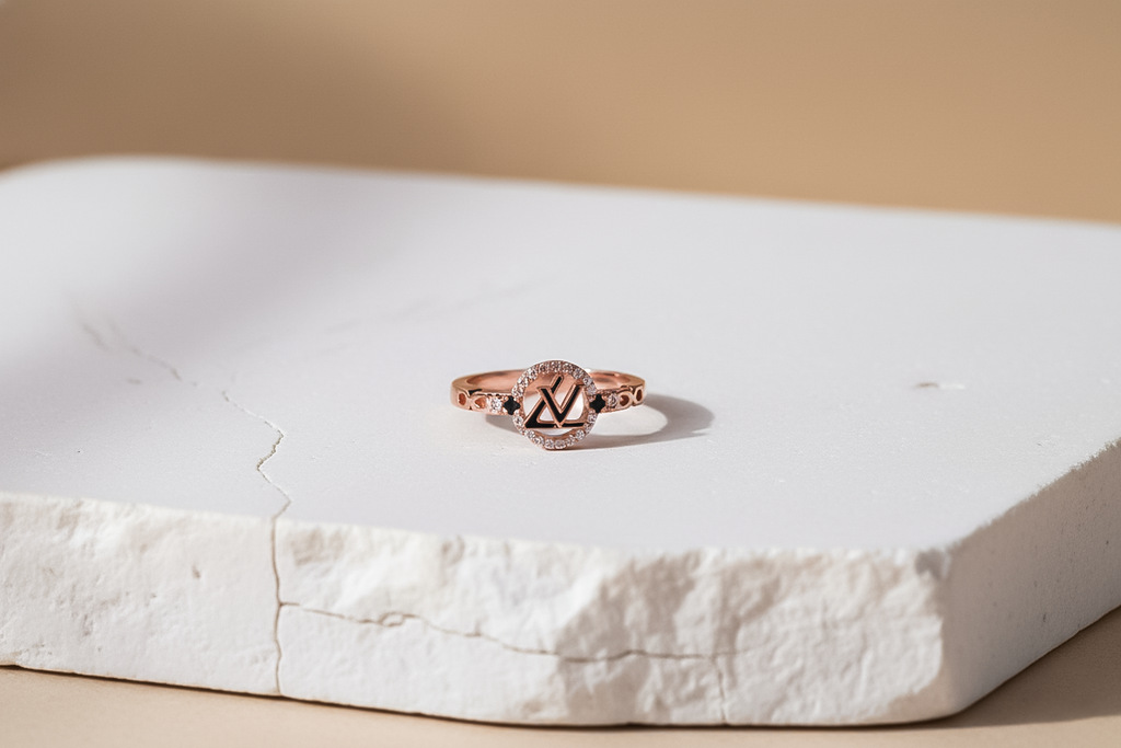 Rose Gold Halo LV Symbol Ring | 925 Sterling Silver