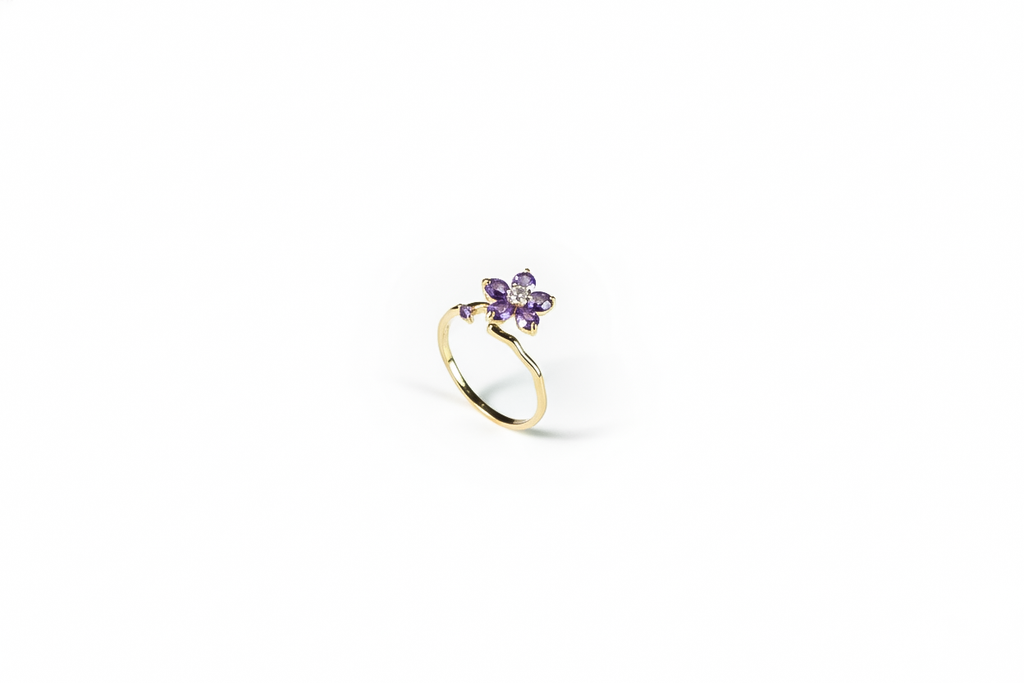 Floral Amethyst Silver Ring (Adjustable) | 925 Sterling Silver