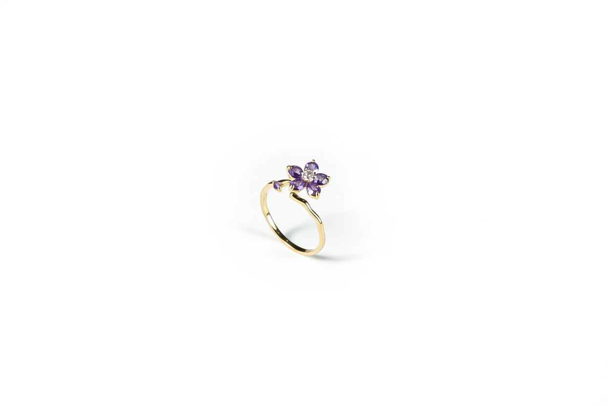 Floral Amethyst Silver Ring (Adjustable) | 925 Sterling Silver