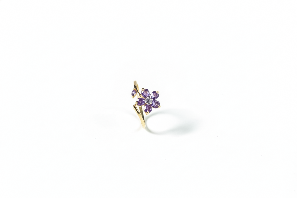 Floral Amethyst Silver Ring (Adjustable) | 925 Sterling Silver