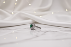 Oval Green Stone Silver Ring with Halo Setting | 925 Sterling Silver