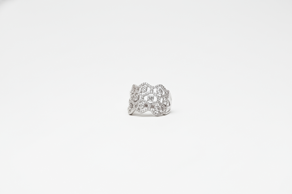 Silver Finish Statement Ring with Pavé-Style Detailing