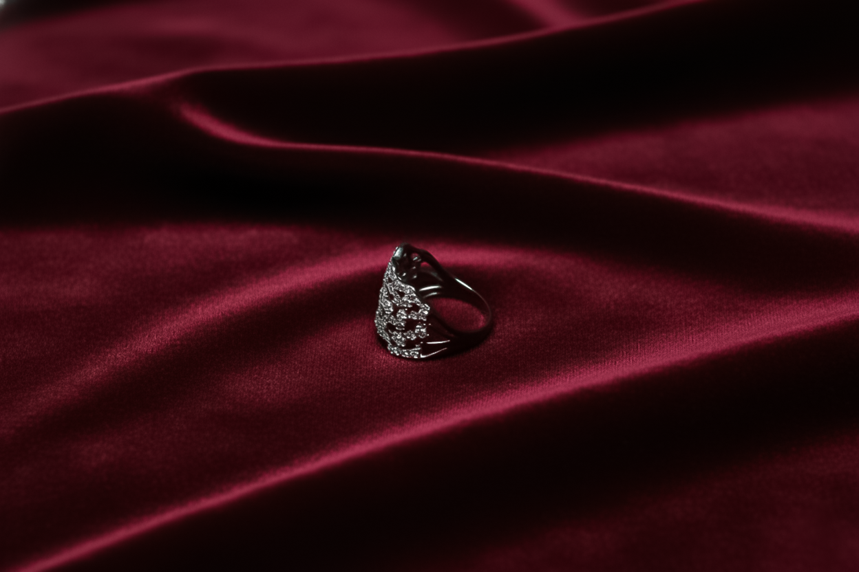 Silver Finish Statement Ring with Pavé-Style Detailing