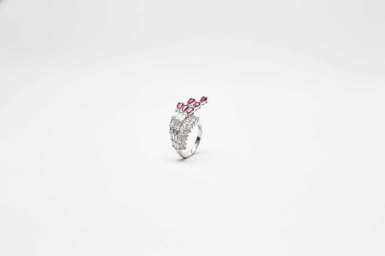 Ruby Arc Dual Band Ring | 925 Sterling Silver Statement Ring