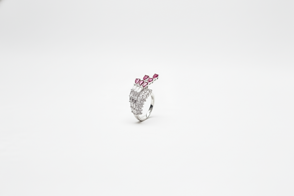 Ruby Arc Dual Band Ring | 925 Sterling Silver Statement Ring